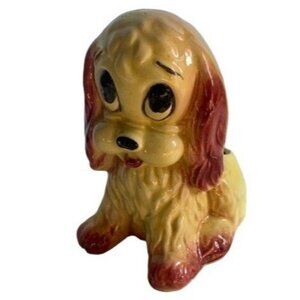 Vintage Yellow & Brown Puppy Dog Planter 5.5" Tall